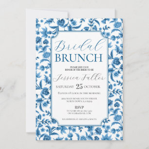 Invitación Brunch nupcial Chintz Ditsy Floral Azul y Blanca