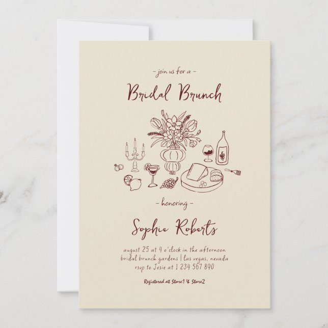 Invitación Brunch Nupcial con Letra a Mano Dibujada Caprichos (Anverso)