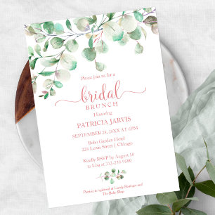 Invitación Brunch Nupcial con Verde de Eucalipto en Acuarela