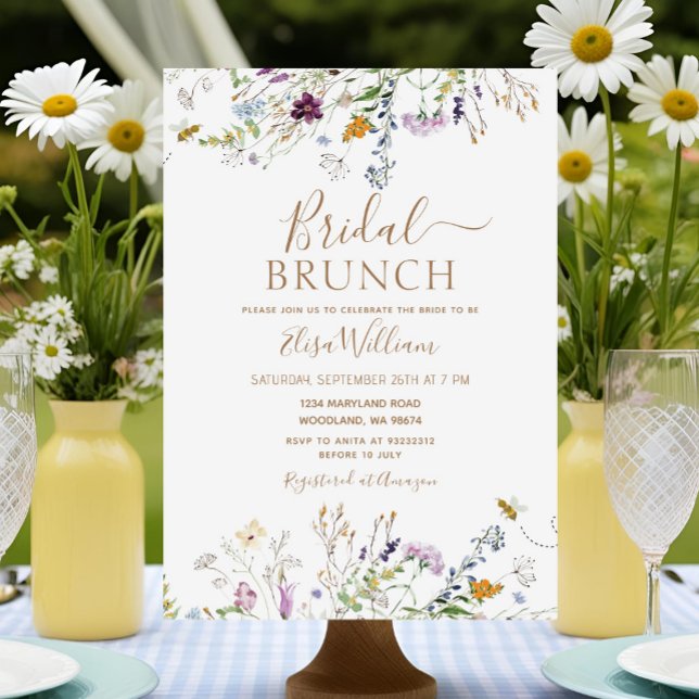 Invitación Brunch nupcial de abejas y flores silvestres (Subido por el creador)