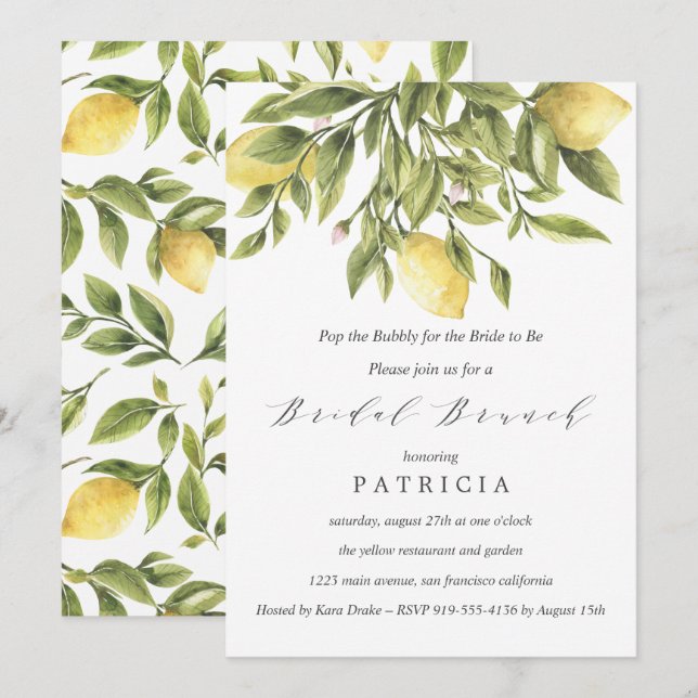 Invitación Brunch nupcial de Boda de verano y follaje (Anverso / Reverso)