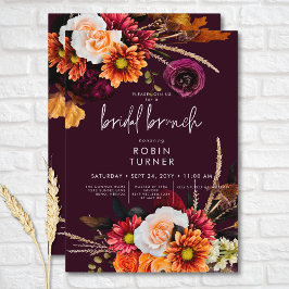 Invitación Brunch nupcial de boho floral borgoña oscuro