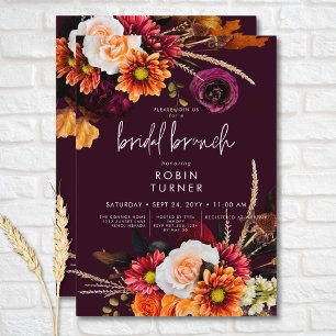 Invitación Brunch nupcial de boho floral borgoña oscuro