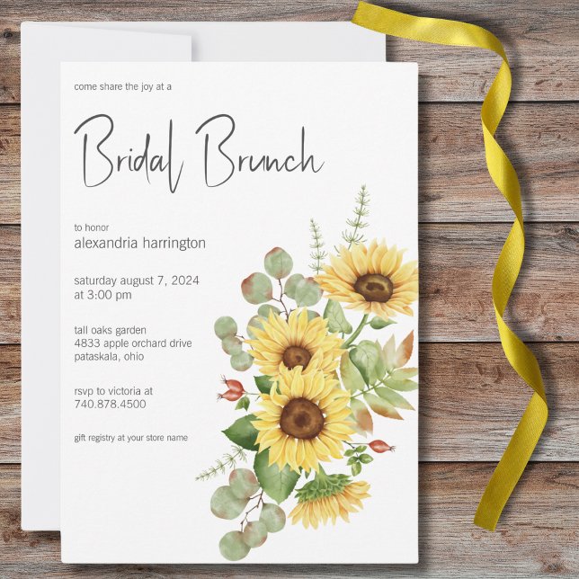 Invitación Brunch nupcial de girasol y eucalipto (Subido por el creador)