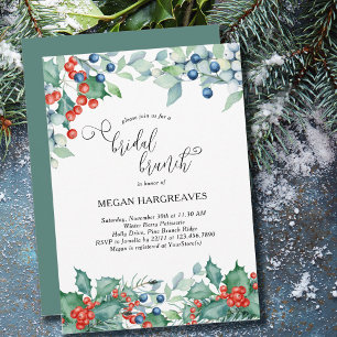 Invitación Brunch nupcial de invierno Berries Holly Watercolo