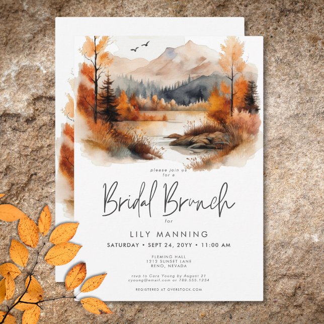 Invitación Brunch nupcial de la acuarela de la montaña rusa d (Rustic Fall Mountain Watercolor Bridal Brunch Invitation)