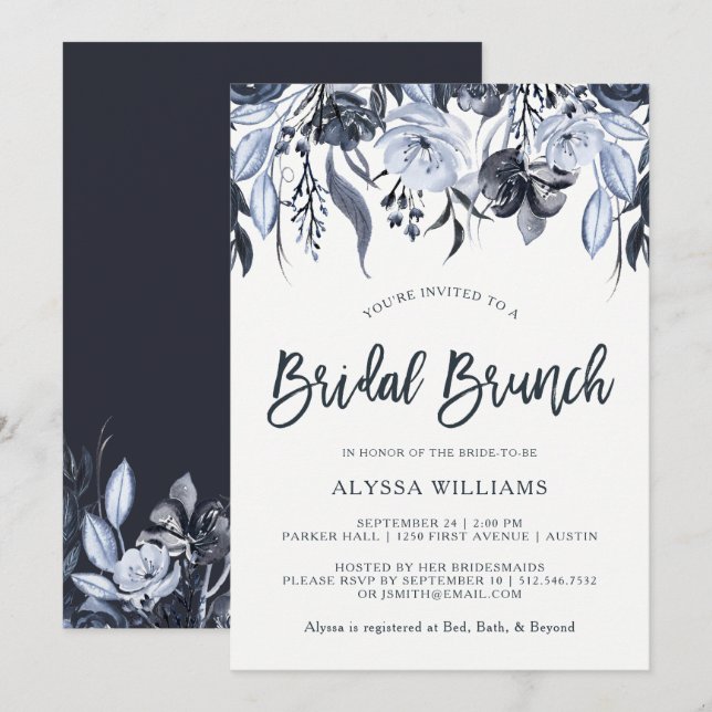 Invitación Brunch nupcial de la acuarela el | moderna floral (Anverso / Reverso)