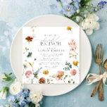 Invitación Brunch nupcial de las flores del jardín<br><div class="desc">Moderna y elegante invitación a la ducha cuadrada de matrimonio (brunch) con flores de jardín de acuarela en tonos azul polvoriento, rosa, dorado, blanco y escarlata. Personaliza los detalles de tu ducha de novia en suave color negro, acentuado con una bella caligrafía con letras a mano moderna. Parte de una...</div>