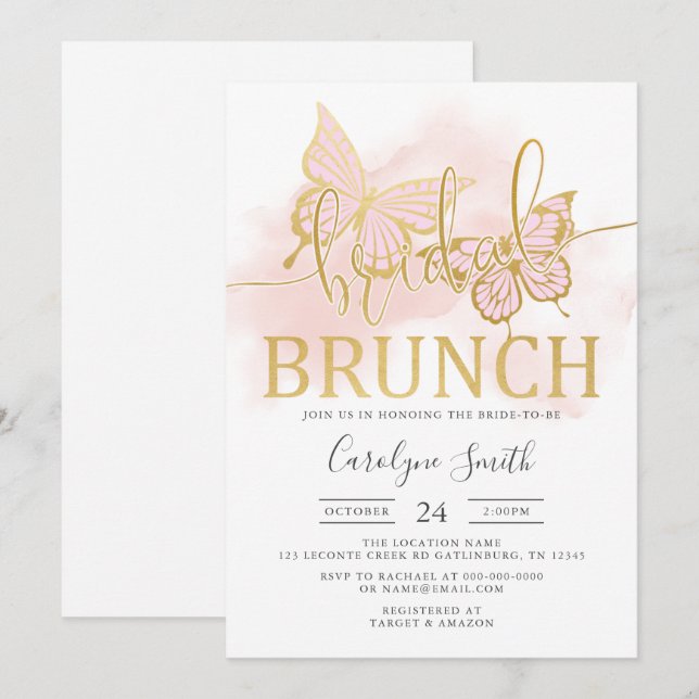 Invitación Brunch nupcial de mariposa (Anverso / Reverso)