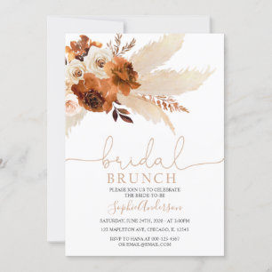 Invitación Brunch nupcial de Naranja quemado Bohemian Pampas