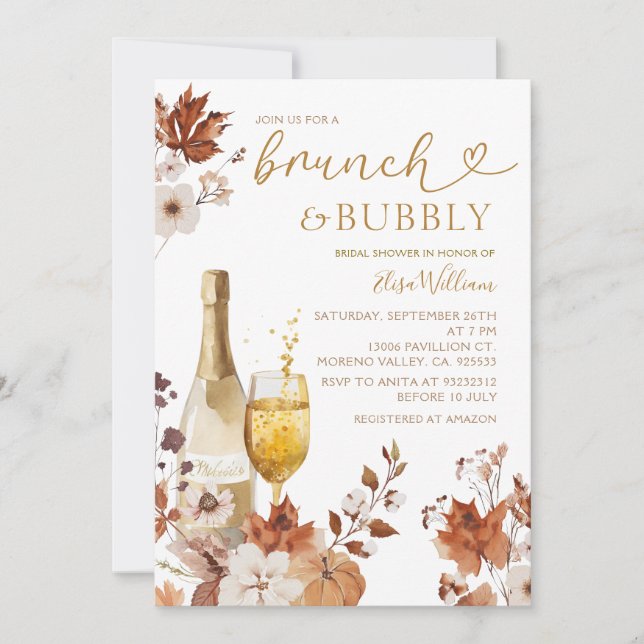 Invitación Brunch Nupcial de Otoño y Burbujas de Compromiso (Anverso)