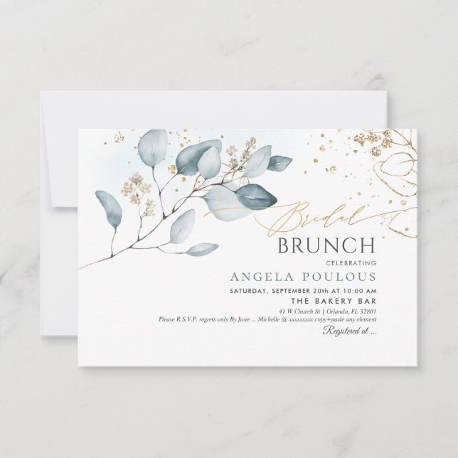 Invitación Brunch nupcial de PixDezines Blue Gum Eucalyptus (Anverso)