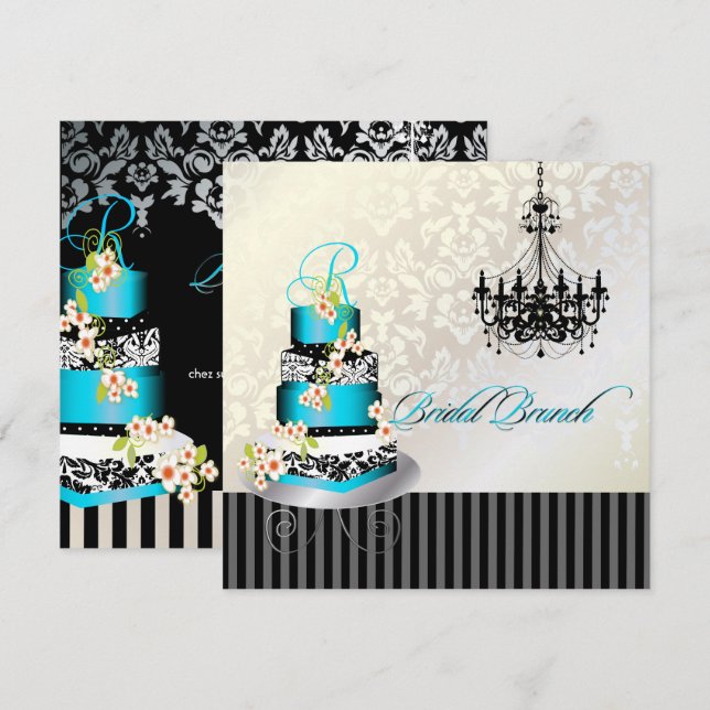 Invitación Brunch nupcial de PixDezines, pastel azul verde az (Anverso / Reverso)