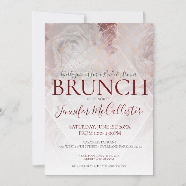 Invitación Brunch nupcial elegante floral geométrico moderno (Anverso)