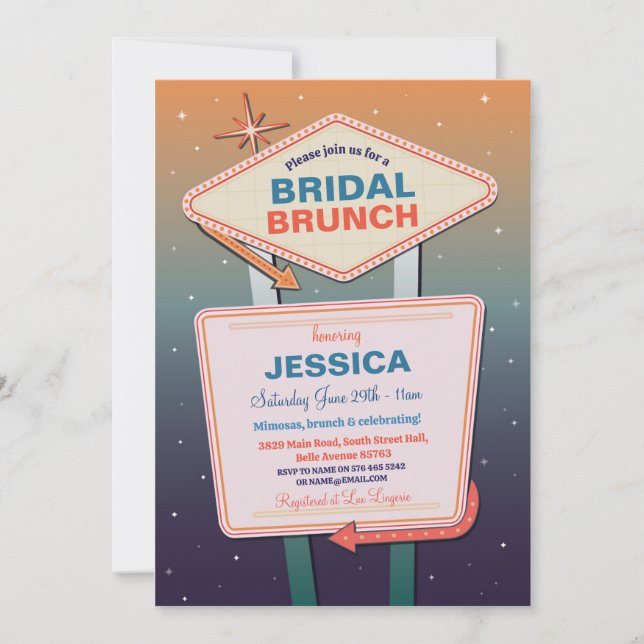 Invitación Brunch nupcial Fiesta Las Vegas Bachelorette Showe (Anverso)