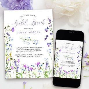 Invitación Brunch Nupcial Flor Silvestre Morada Delicada Flor