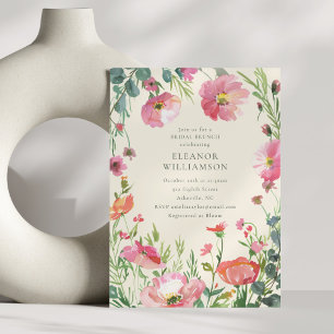 Invitación Brunch Nupcial Floral Acuarela Rosa Elegante