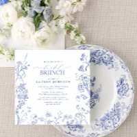 Brunch nupcial floral azul y blanco en Francia