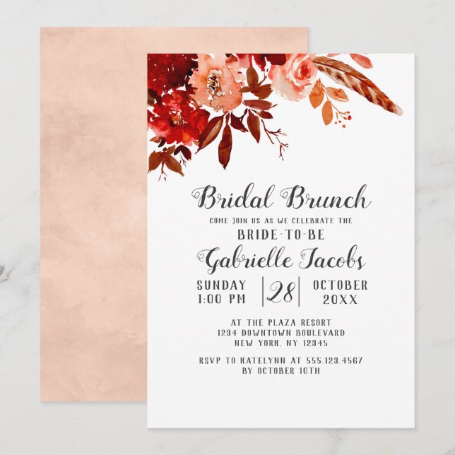 Invitación Brunch nupcial floral de belleza rústica Moda boho (Anverso / Reverso)