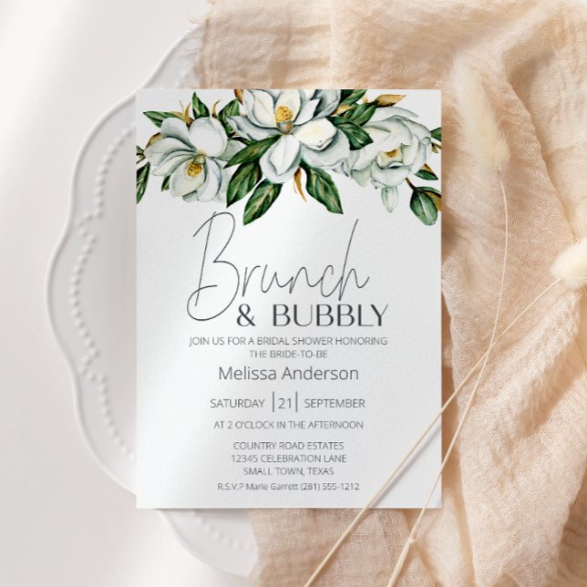 Invitación Brunch nupcial floral de Magnolia blanca (Subido por el creador)