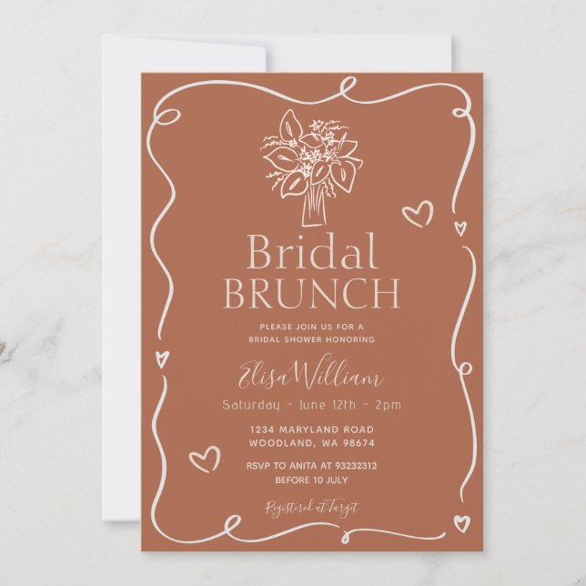 Invitación Brunch nupcial floral de terracota minimalista (Anverso)