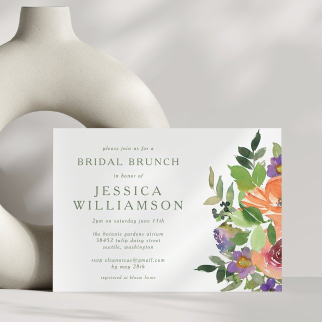 Invitación Brunch nupcial floral Naranja de acuarela minimali (Subido por el creador)