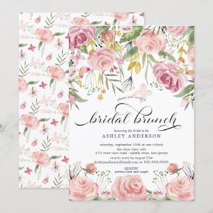 Invitación Brunch nupcial floral rosado de la ducha de Rubor