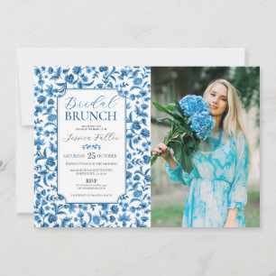 Invitación Brunch nupcial Foto Ditsy Blue & White Floral