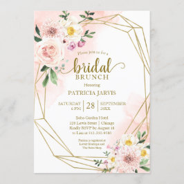 Invitación Brunch Nupcial Geométrico Dorado con Floral Rubor 