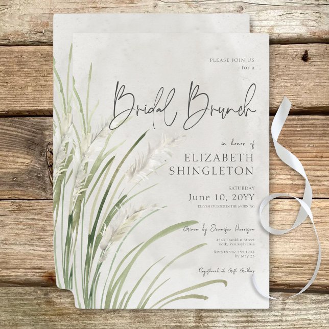 Invitación Brunch nupcial mínimo de Boho Pampas (Boho Pampas Grass Minimal Bridal Brunch Invitation)