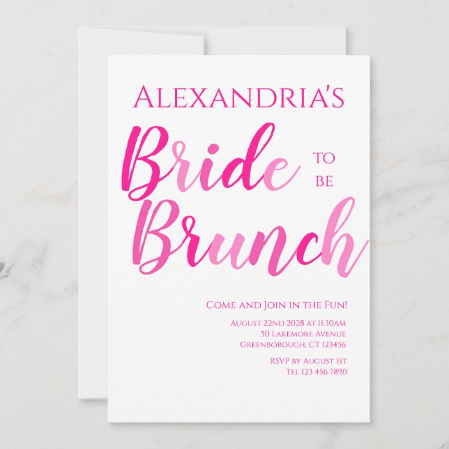 Invitación Brunch nupcial Pink Hot Pink Moderno (Anverso)