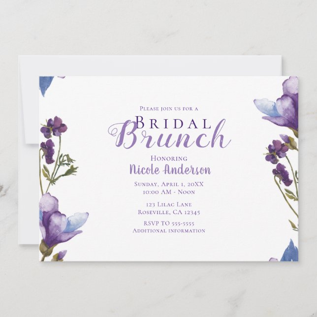 Invitación Brunch nupcial Primavera Flores Morado Floral Mode (Anverso)