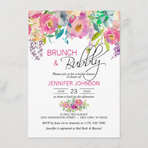 Invitación Brunch nupcial púrpura rosado floral de la