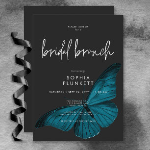 Invitación Brunch nupcial Verde azulado mínimo de Moth oscuro