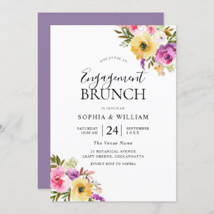 Invitación Brunch Peach Purple Rubor Flowers Engagement