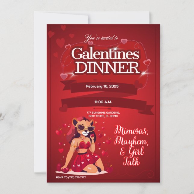 Invitación Brunch Personalizable de Galentine (Anverso)