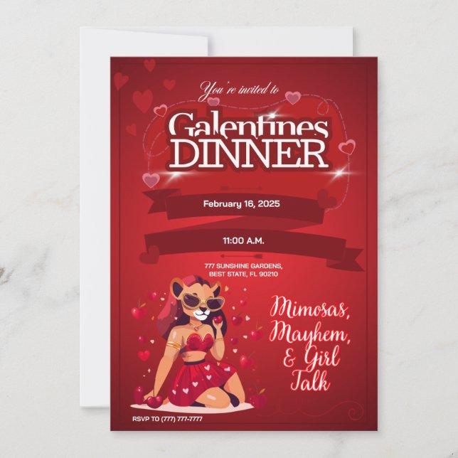 Invitación Brunch Personalizable de Galentine (Anverso)