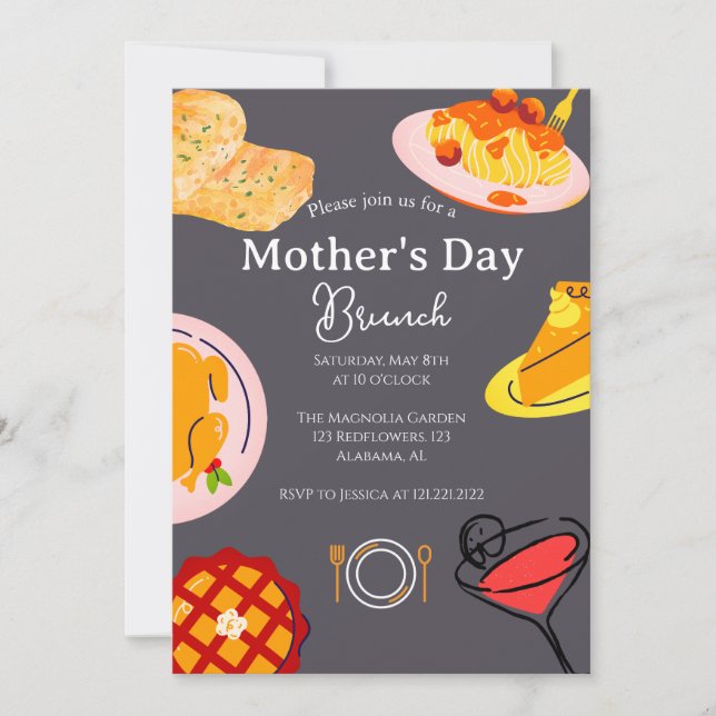 Invitación Brunch personalizado del día de la madre | tema de (Anverso)