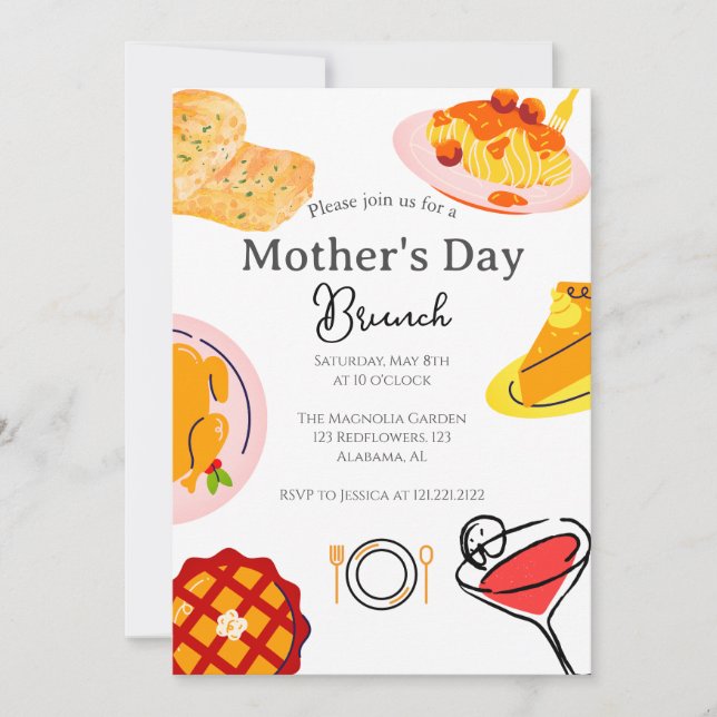 Invitación Brunch personalizado del día de la madre | tema de (Anverso)