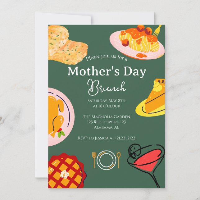 Invitación Brunch personalizado del día de la madre | tema de (Anverso)