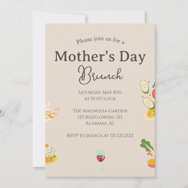 Invitación Brunch personalizado del día de la madre | tema de (Anverso)