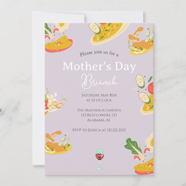 Invitación Brunch personalizado del día de la madre | tema de (Anverso)