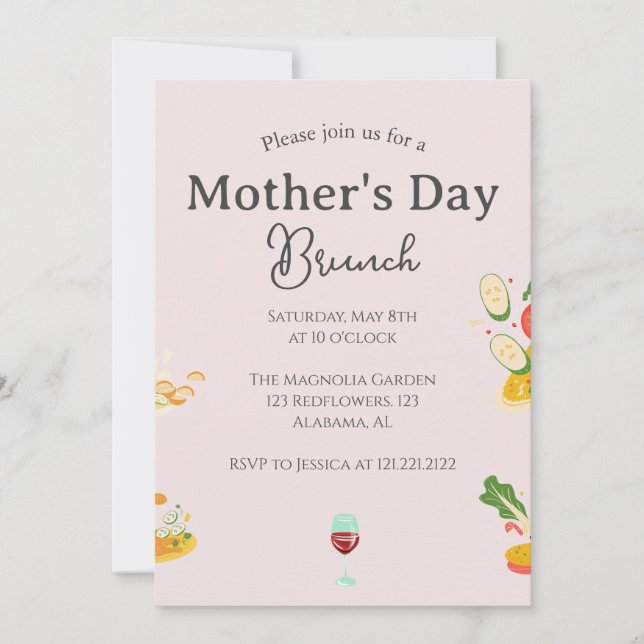 Invitación Brunch personalizado del día de la madre | tema de (Anverso)