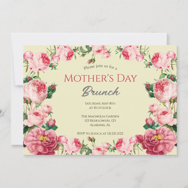 Invitación Brunch personalizado del día de la madre | Tema Fl (Anverso)