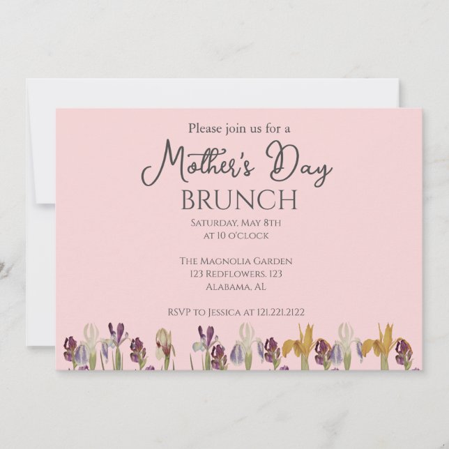 Invitación Brunch personalizado del día de la madre | tema fl (Anverso)