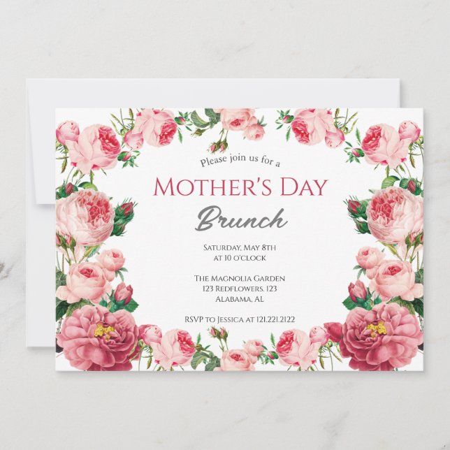 Invitación Brunch personalizado del día de la madre | Tema Fl (Anverso)
