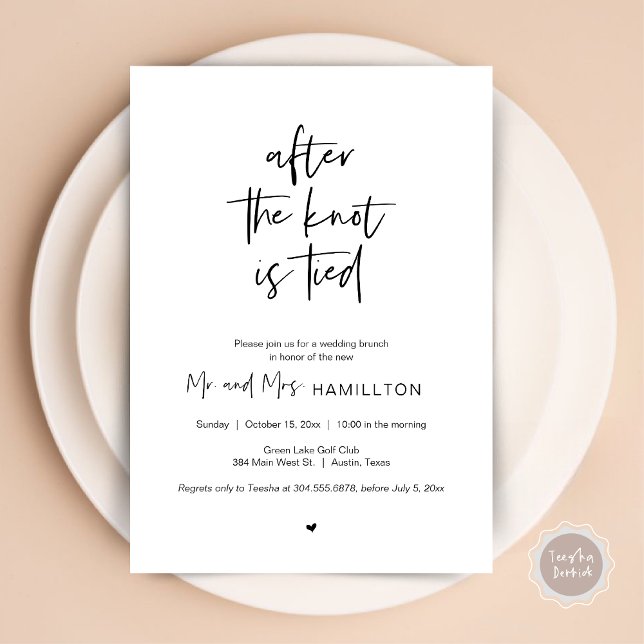 Invitación Brunch post boda, después de que el nudo esté atad (After the knot is tied, Wedding Elopement Brunch, Lunch, Dinner Party Invitation Card, PDF in Black)