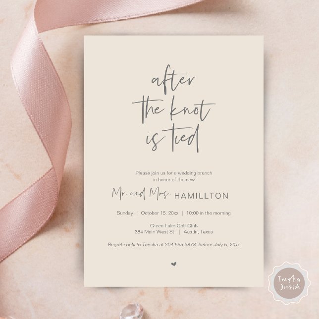 Invitación Brunch post boda, después de que el nudo esté atad (After the knot is tied, Wedding Elopement Lunch, Dinner, Brunch Party Invites Card, PDF, Grey Cream)