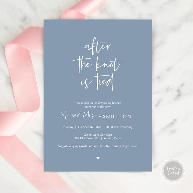 Invitación Brunch post boda, después de que el nudo esté atad (After the knot is tied, Wedding Elopement Lunch, Dinner, Brunch Party Invites Card, PDF, Dusty Blue)