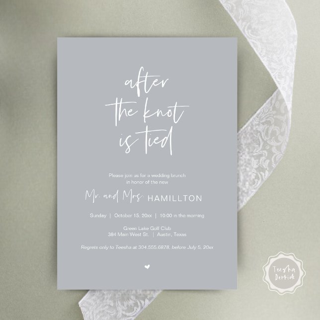 Invitación Brunch post boda, después de que el nudo esté atad (After the knot is tied, Wedding Elopement Lunch, Dinner, Brunch Party Invites Card, PDF, Chill Grey)